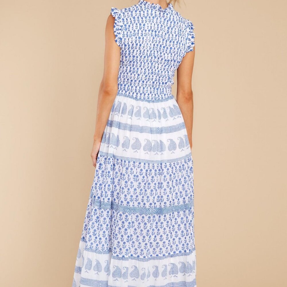 $298 NWT Oliphant Exclusive Blue Flora Dress Size XXS Sold Out Tuckernuck - Picture 2 of 4